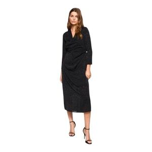 🖤 Mango Black Jacquard Wrap Midi Dress – NWT – Size M US6